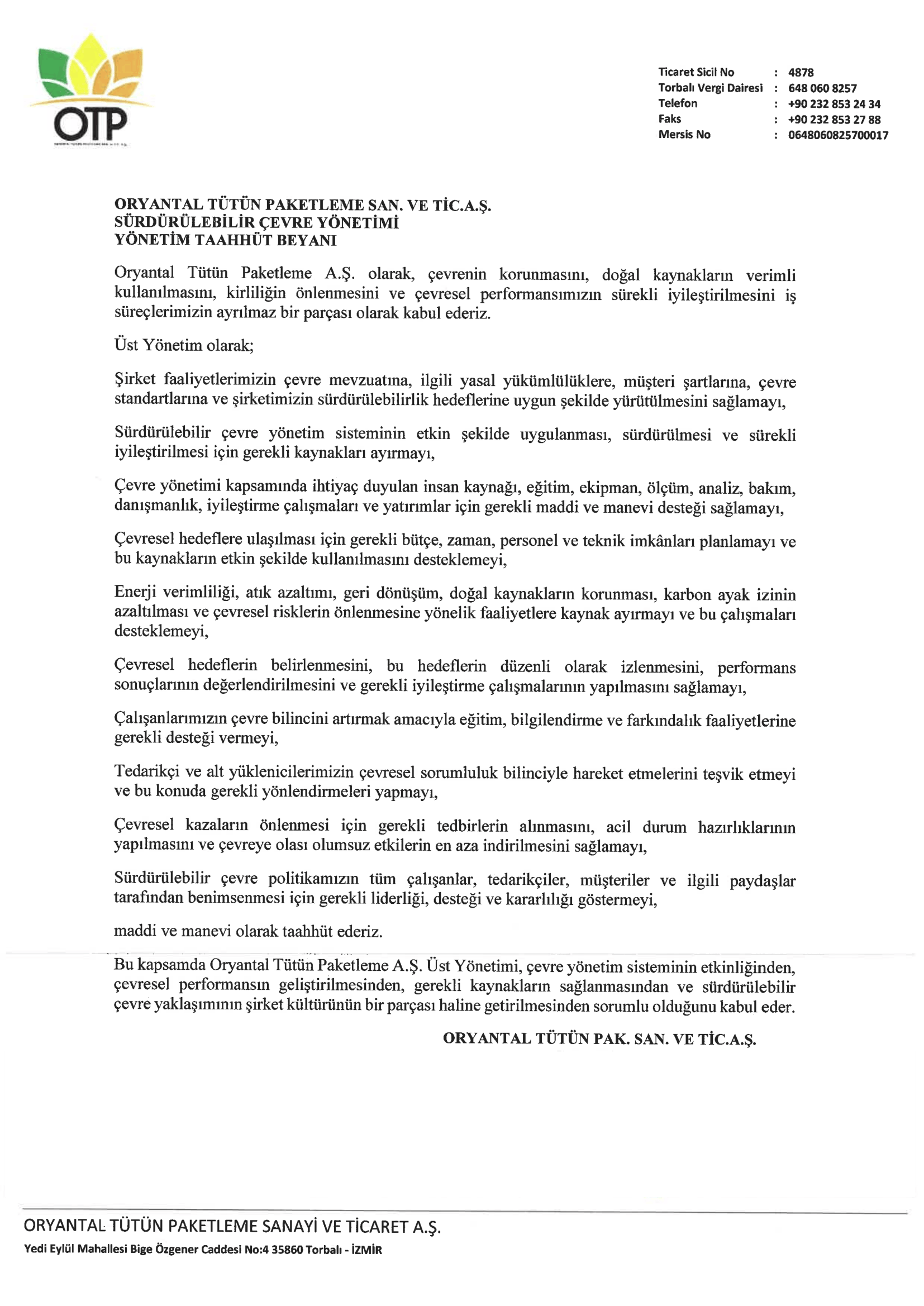 Sustainability Environmental Management Commitment Statement